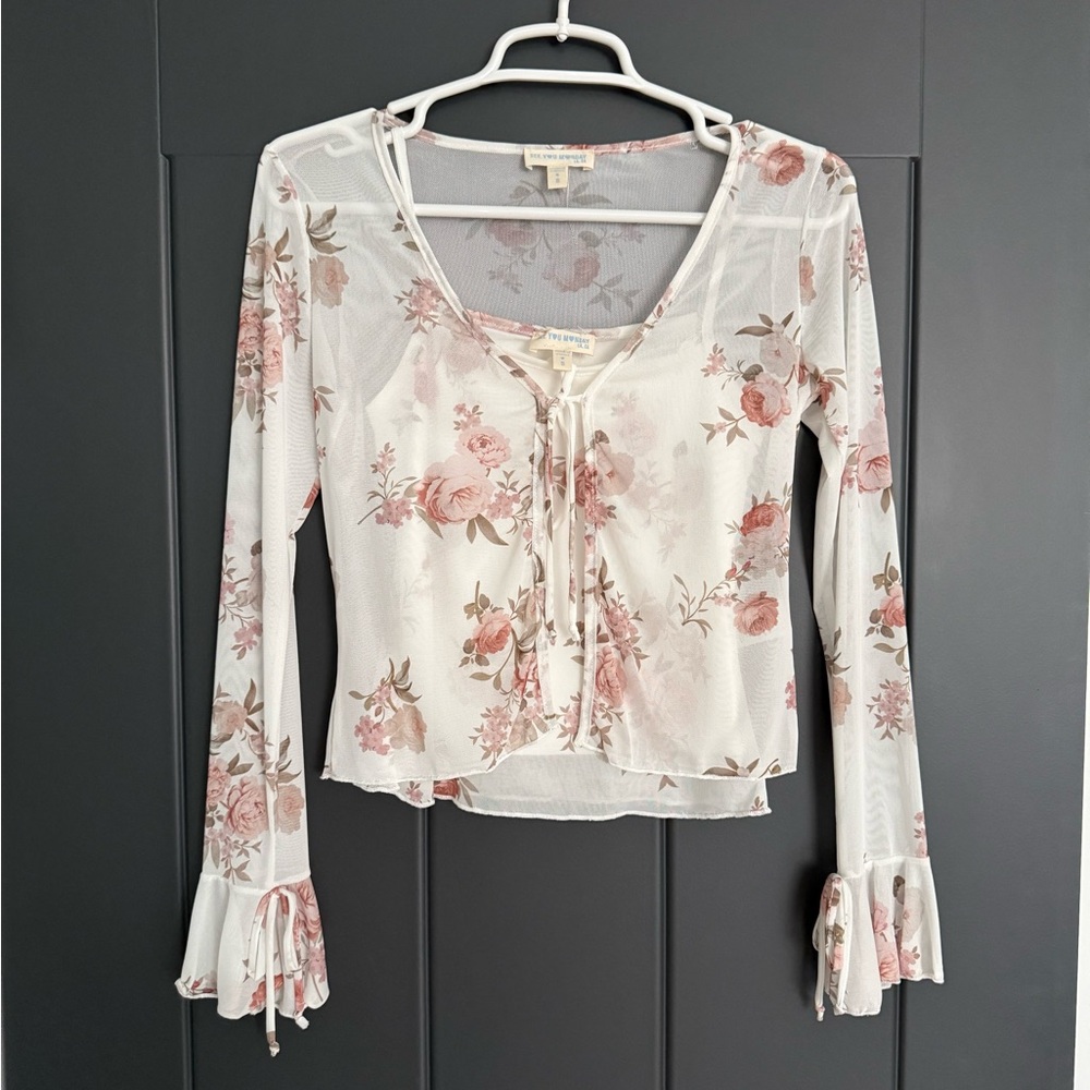 90’s Inspired Pink Floral Sheer Blouse